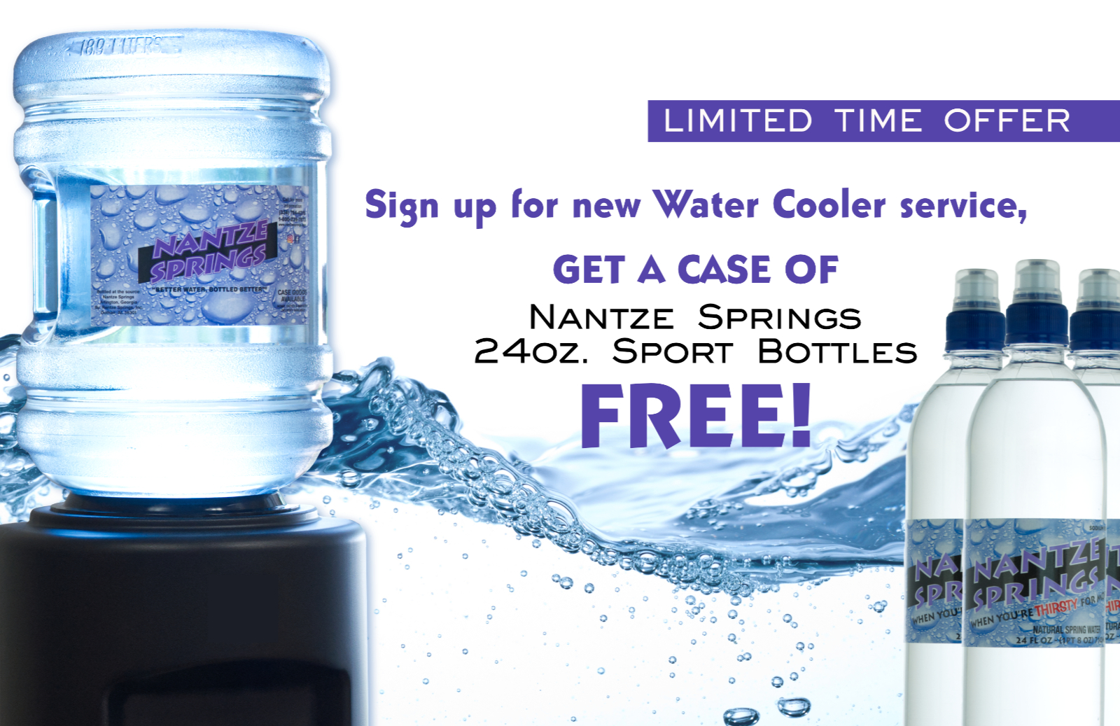 New Customer Special - Get a Cases of 24oz Sport Bottles FREE, with new Cooler Service